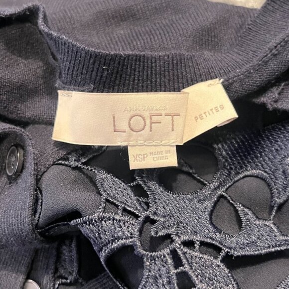LOFT Women's Black Petite Cutout Lace Cardigan Sweatwe Size XSP - Picture 3 of 5